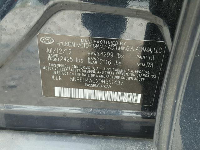 5NPEB4AC2DH561437 - 2013 HYUNDAI SONATA GLS BLUE photo 10