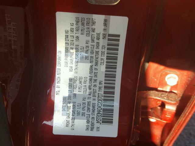 JM3TB3MA0A0208707 - 2010 MAZDA CX-9 MAROON photo 10