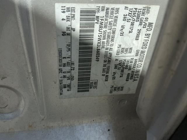 1FMRU15WX3LB60349 - 2003 FORD EXPEDITION SILVER photo 10