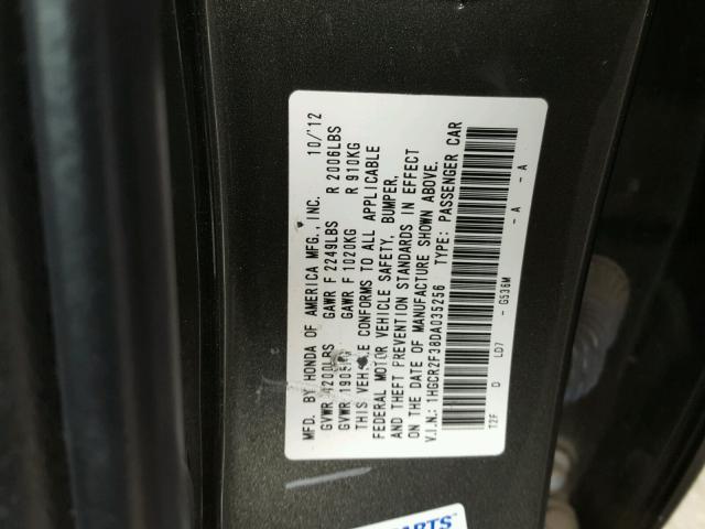 1HGCR2F38DA035256 - 2013 HONDA ACCORD LX GRAY photo 10