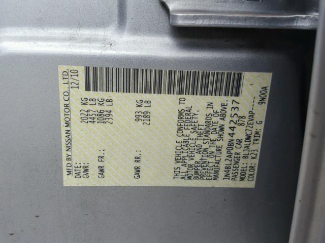 1N4BL2AP0BN442537 - 2011 NISSAN ALTIMA SR SILVER photo 10