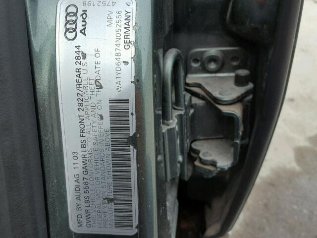 WA1YD64B74N052556 - 2004 AUDI ALLROAD GREEN photo 10