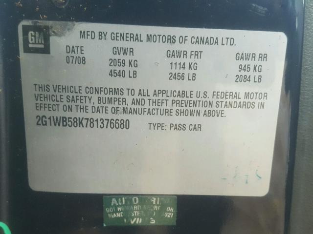 2G1WB58K781376680 - 2008 CHEVROLET IMPALA LS BLUE photo 10