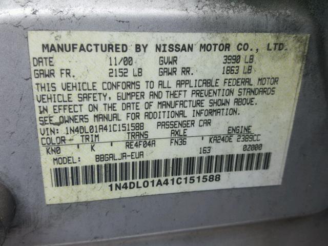 1N4DL01A41C151588 - 2001 NISSAN ALTIMA GXE WHITE photo 10