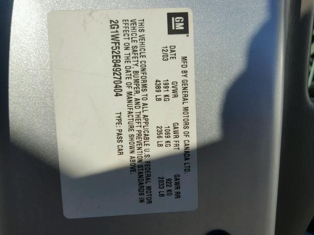 2G1WF52E849270404 - 2004 CHEVROLET IMPALA 银色 照片 10