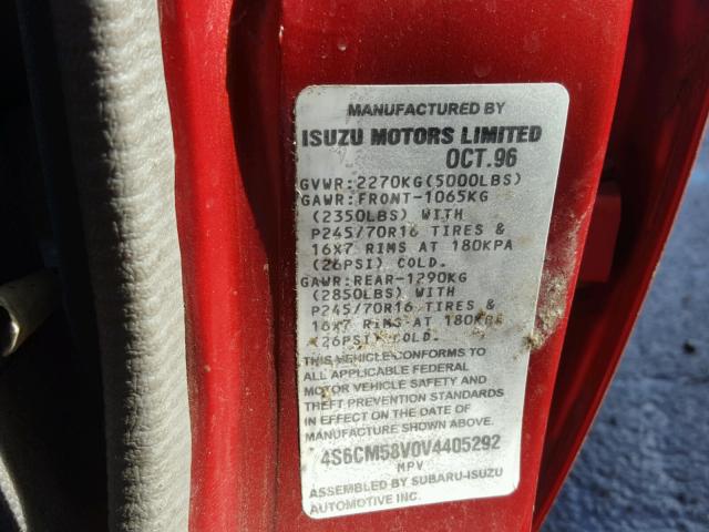 4S6CM58V0V4405292 - 1997 HONDA PASSPORT E 红色 照片 10