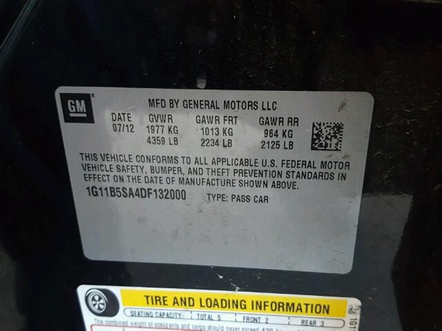 1G11B5SA4DF132000 - 2013 CHEVROLET MALIBU LS BLACK photo 10