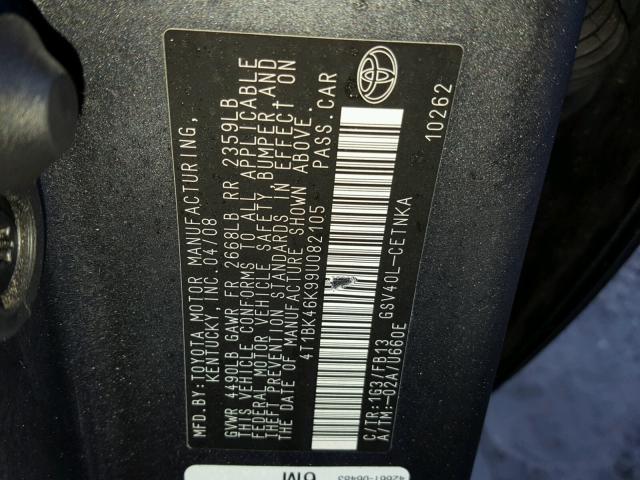 4T1BK46K99U082105 - 2009 TOYOTA CAMRY SE GRAY photo 10