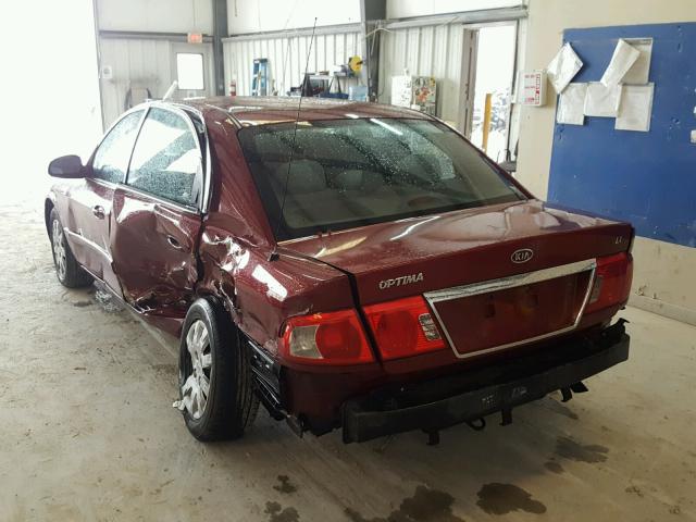 KNAGD126665452201 - 2006 KIA OPTIMA LX MAROON photo 3