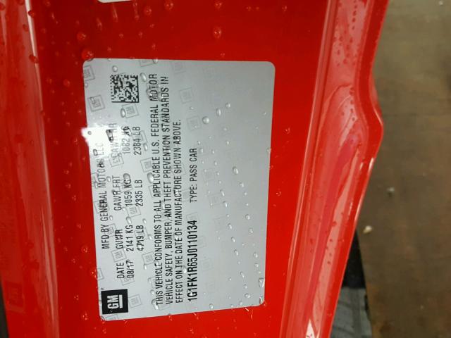 1G1FK1R65J0110134 - 2018 CHEVROLET CAMARO ZL1 红色 照片 10