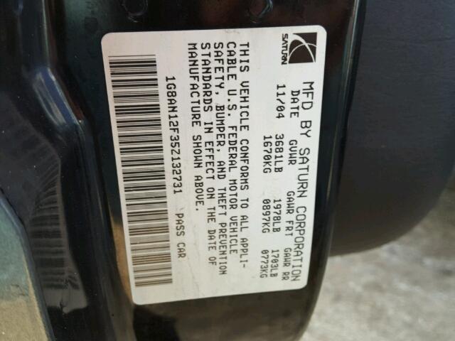 1G8AN12F35Z132731 - 2005 SATURN ION LEVEL GRAY photo 10