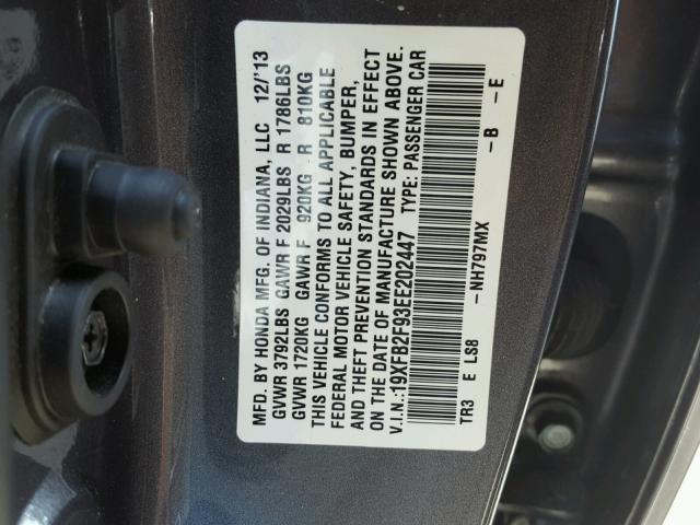 19XFB2F93EE202447 - 2014 HONDA CIVIC EXL CHARCOAL photo 10