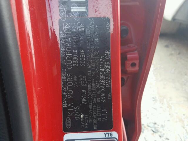 KNAFX4A63F5411725 - 2015 KIA FORTE LX RED photo 10