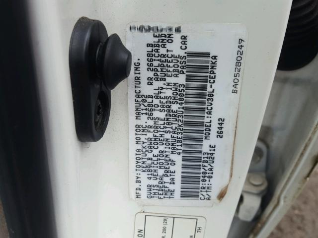 4T1BE32K23U140053 - 2003 TOYOTA CAMRY LE WHITE photo 10