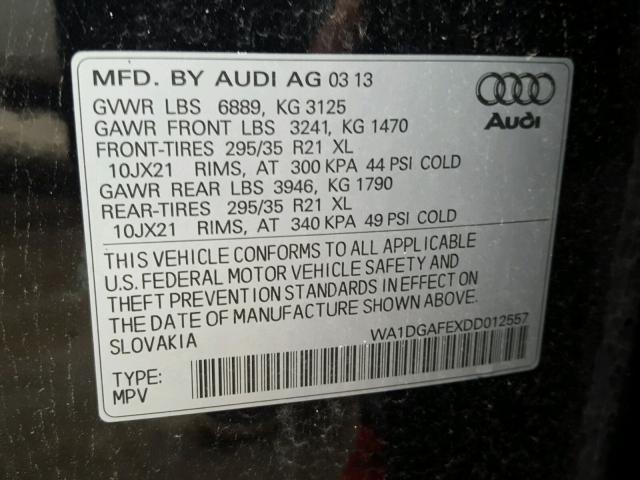 WA1DGAFEXDD012557 - 2013 AUDI Q7 PRESTIG BLACK photo 10