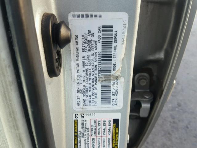 1NXBR30E07Z829290 - 2007 TOYOTA COROLLA CE SILVER photo 10