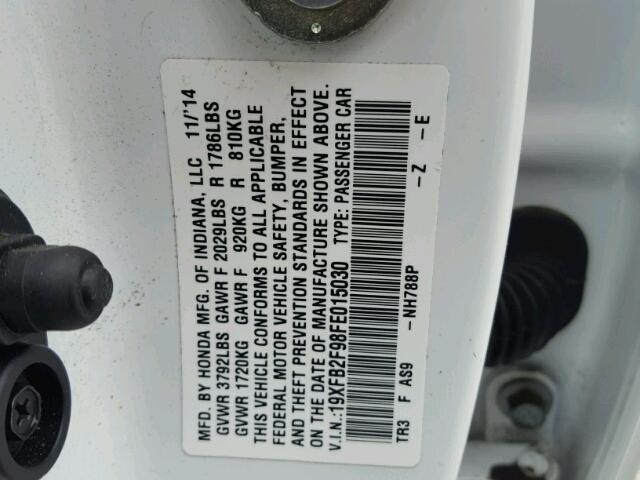 19XFB2F98FE015030 - 2015 HONDA CIVIC EXL WHITE photo 10