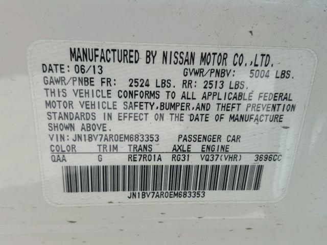 JN1BV7AR0EM683353 - 2014 INFINITI Q50 BASE Blanco foto 10