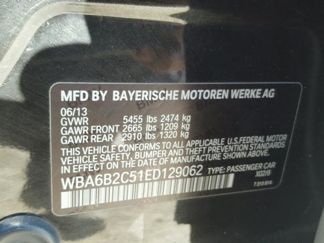 WBA6B2C51ED129062 - 2014 BMW 650 I BLACK photo 10