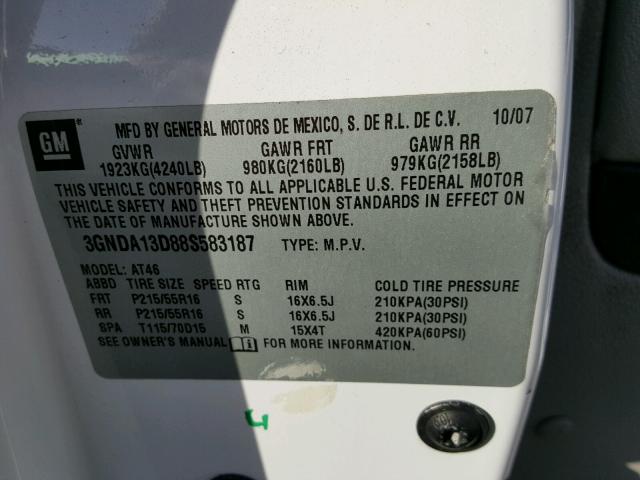 3GNDA13D88S583187 - 2008 CHEVROLET HHR LS 白色 照片 10