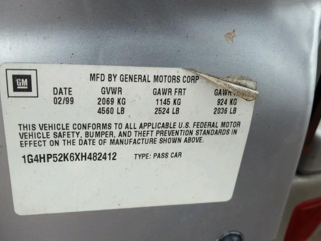 1G4HP52K6XH482412 - 1999 BUICK LESABRE CU SILVER photo 10