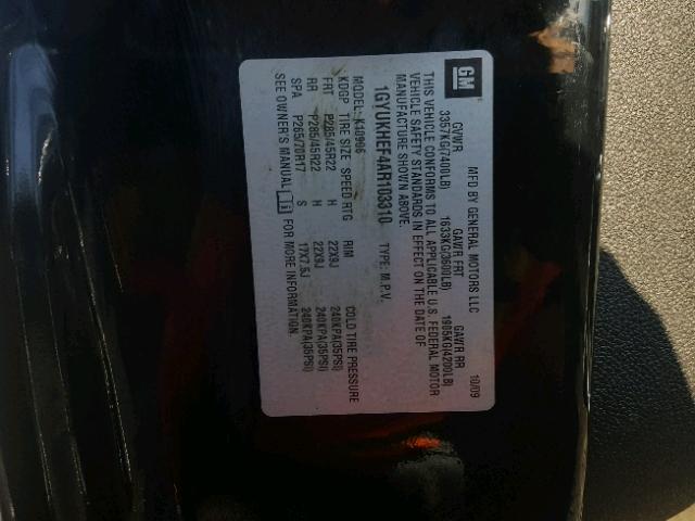 1GYUKHEF4AR103310 - 2010 CADILLAC ESCALADE E BLACK photo 10