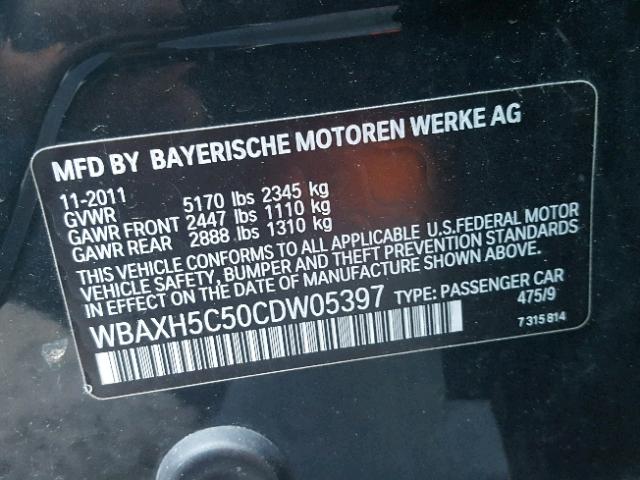 WBAXH5C50CDW05397 - 2012 BMW 528 XI BLACK photo 10