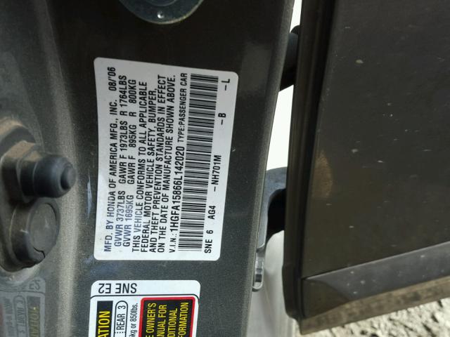 1HGFA15866L142020 - 2006 HONDA CIVIC EX ყავისფერი ფოტო 10