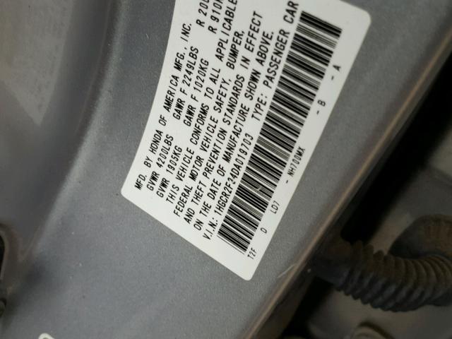 1HGCR2F34DA019703 - 2013 HONDA ACCORD LX SILVER photo 10