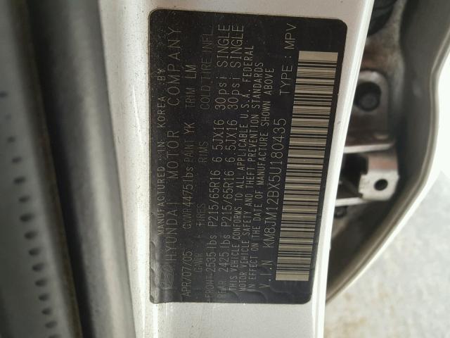 KM8JM12BX5U180435 - 2005 HYUNDAI TUCSON GL SILVER photo 10