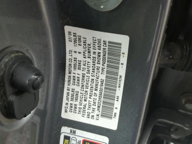 JHMZE2H59AS019462 - 2010 HONDA INSIGHT LX GRAY photo 10