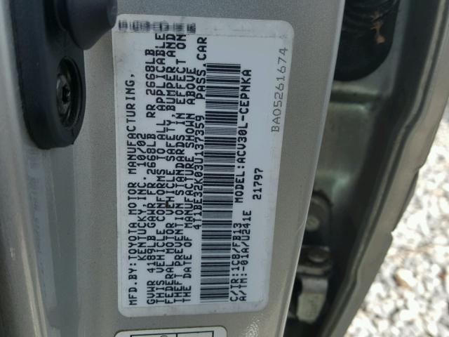 4T1BE32K03U137359 - 2003 TOYOTA CAMRY LE GRAY photo 10