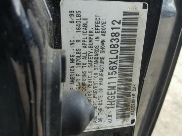 1HGEM1156XL083812 - 1999 HONDA CIVIC SI BLACK photo 10