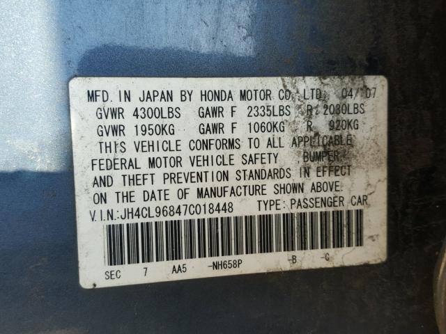 JH4CL96847C018448 - 2007 ACURA TSX GRAY photo 10