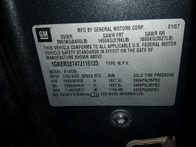 1GKER33747J116123 - 2007 GMC ACADIA SLT გრაფიტი ფოტო 10