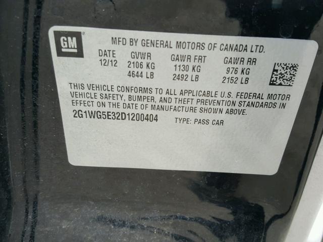 2G1WG5E32D1200404 - 2013 CHEVROLET IMPALA LT BLACK photo 10