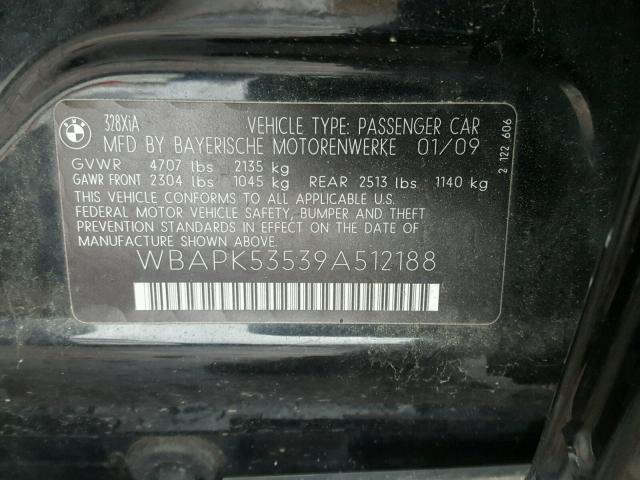 WBAPK53539A512188 - 2009 BMW 328 XI SUL BLACK photo 10