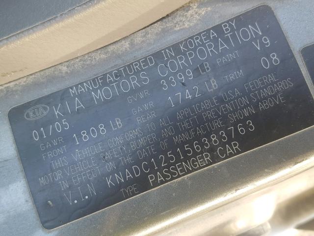 KNADC125156383763 - 2005 KIA RIO GRAY photo 10