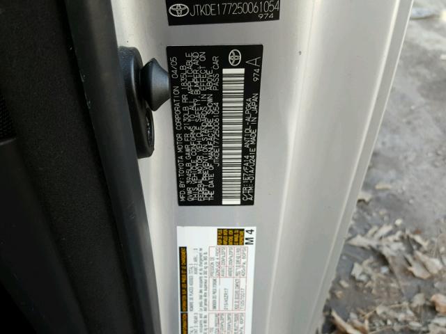 JTKDE177250061054 - 2005 TOYOTA SCION TC 银色 照片 10