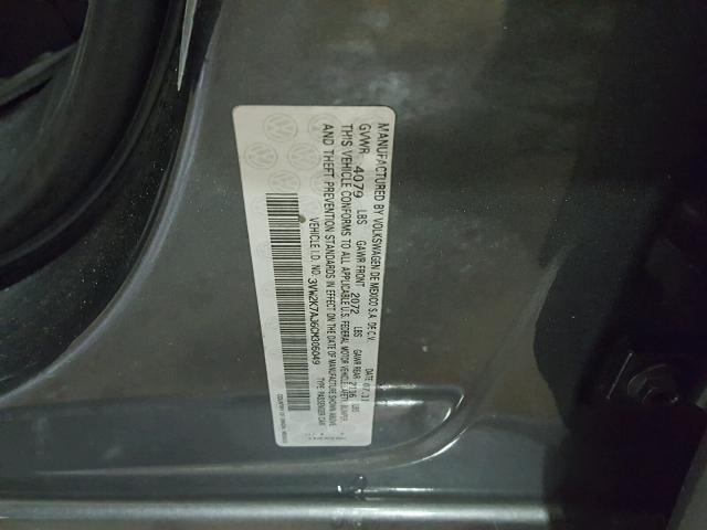 3VW2K7AJ6CM305049 - 2012 VOLKSWAGEN JETTA BASE ნაცრისფერი ფოტო 10