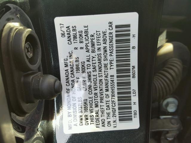 2HGFC2F7XHH555418 - 2017 HONDA CIVIC EX CHARCOAL photo 10