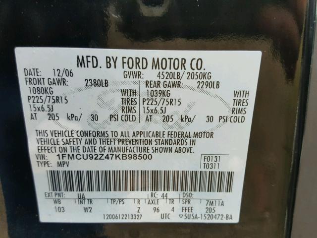 1FMCU92Z47KB98500 - 2007 FORD ESCAPE XLS BEIGE photo 10