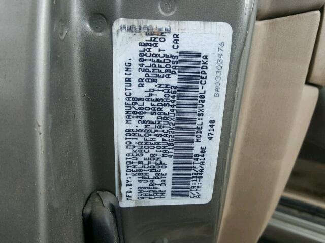 4T1BG22K2XU444462 - 1999 TOYOTA CAMRY CE TAN photo 10