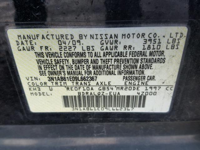 3N1AB61E09L662367 - 2009 NISSAN SENTRA 2.0 BLACK photo 10