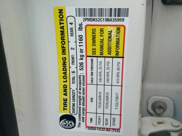 2FMDK52C19BA35959 - 2009 FORD FLEX SEL თეთრი ფოტო 10