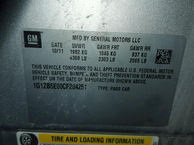 1G1ZB5E00CF204251 - 2012 CHEVROLET MALIBU LS 银色 照片 10