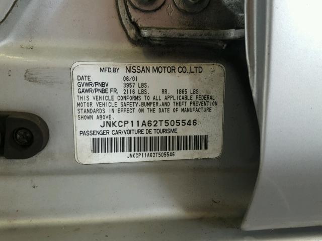 JNKCP11A62T505546 - 2002 INFINITI G20 SILVER photo 10