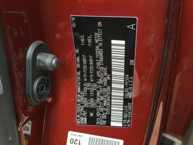 5TDYZ3DC0HS792089 - 2017 TOYOTA SIENNA XLE RED photo 10