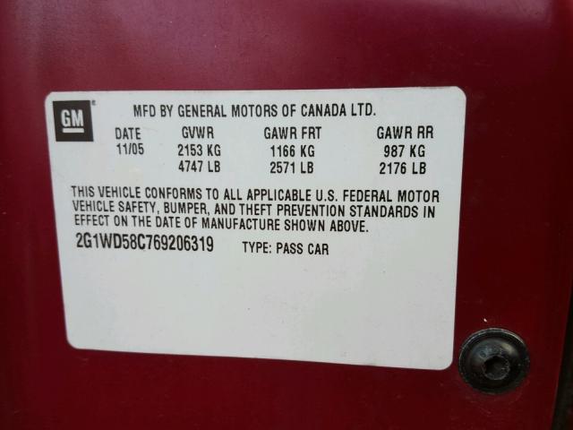 2G1WD58C769206319 - 2006 CHEVROLET IMPALA SUP 红色 照片 10
