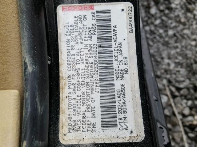 JTHBD192920043633 - 2002 LEXUS IS 300 BLACK photo 10